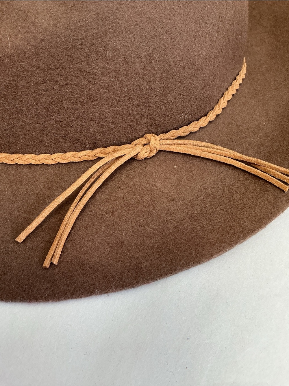 D&Y Brown 100% Wool Felt Wide Brim Fedora Hat Braided Suede Tie One Size - Picture 5 of 10